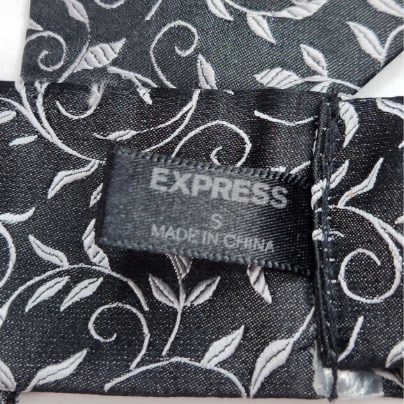 Vtg Y2K Express Womens Belt Sz Sm 34" 100% Silk Black Silver Rhinestone Buckle - Picture 4 of 9